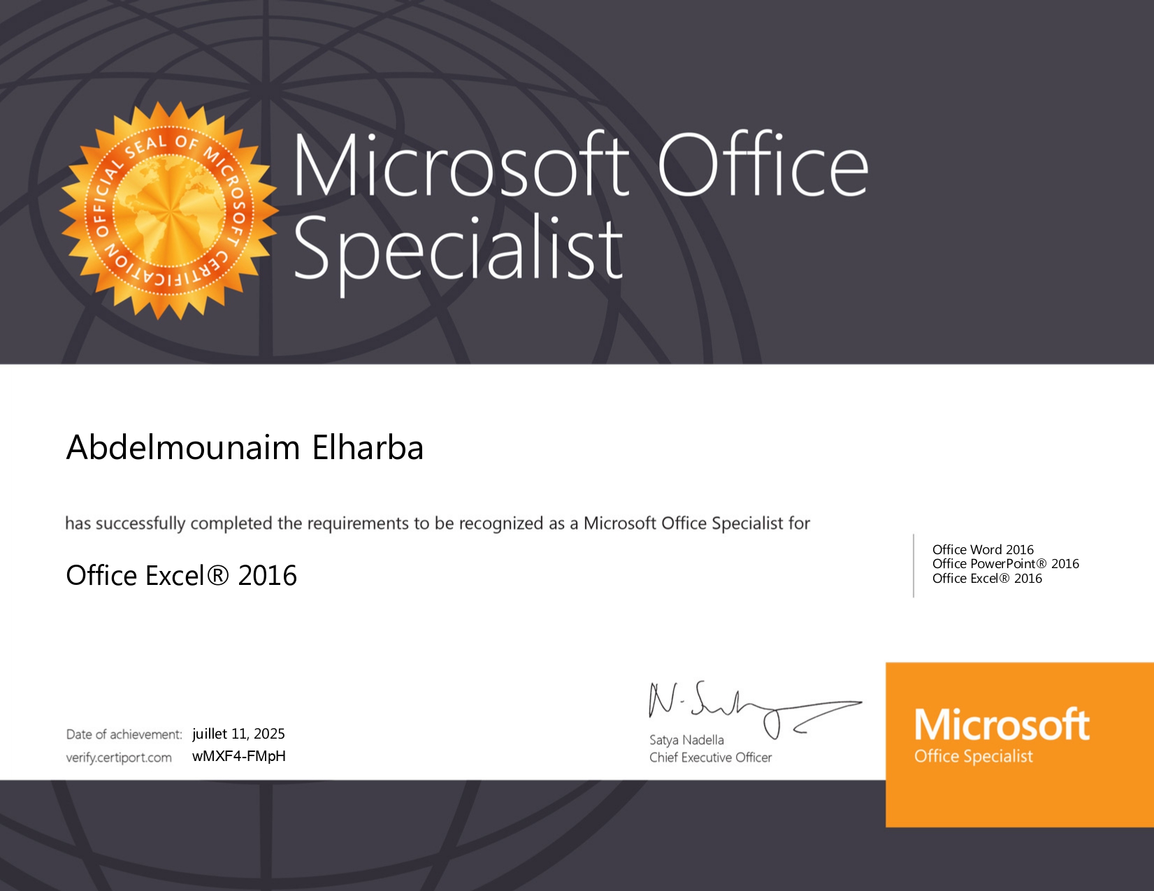 Microsoft Excel Certificate